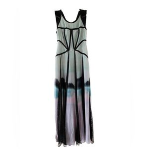 Anthropologie Sophie Duran Hazy Woods Watercolor Ombre Silk Lace Maxi Dress